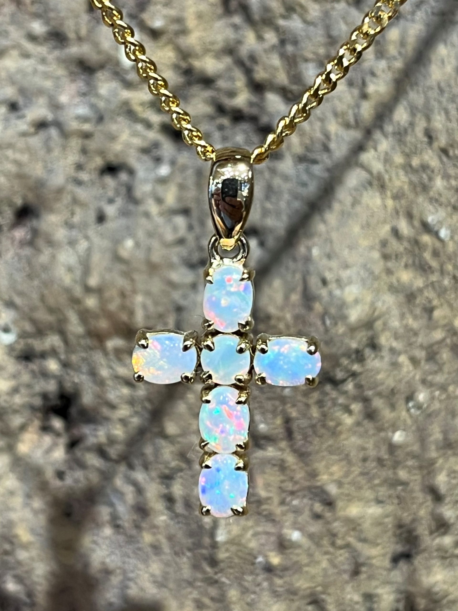 925 Genuine Sterling Silver Blue Opal cross necklace, 1.10x0.55